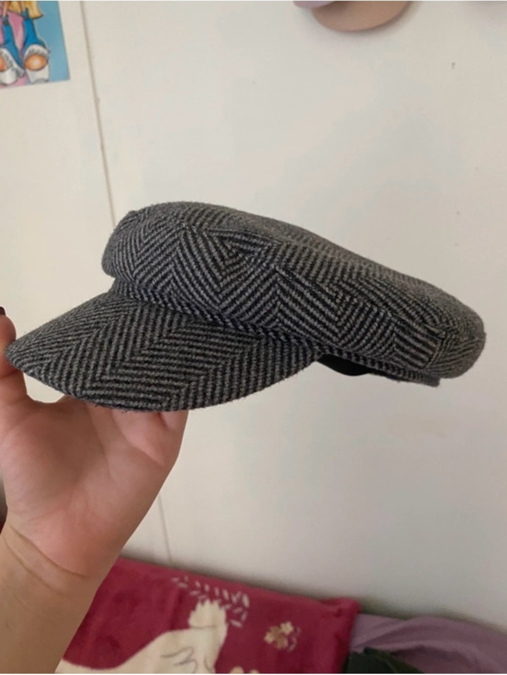 H&M Gray Herringbone Baker Boy Cap